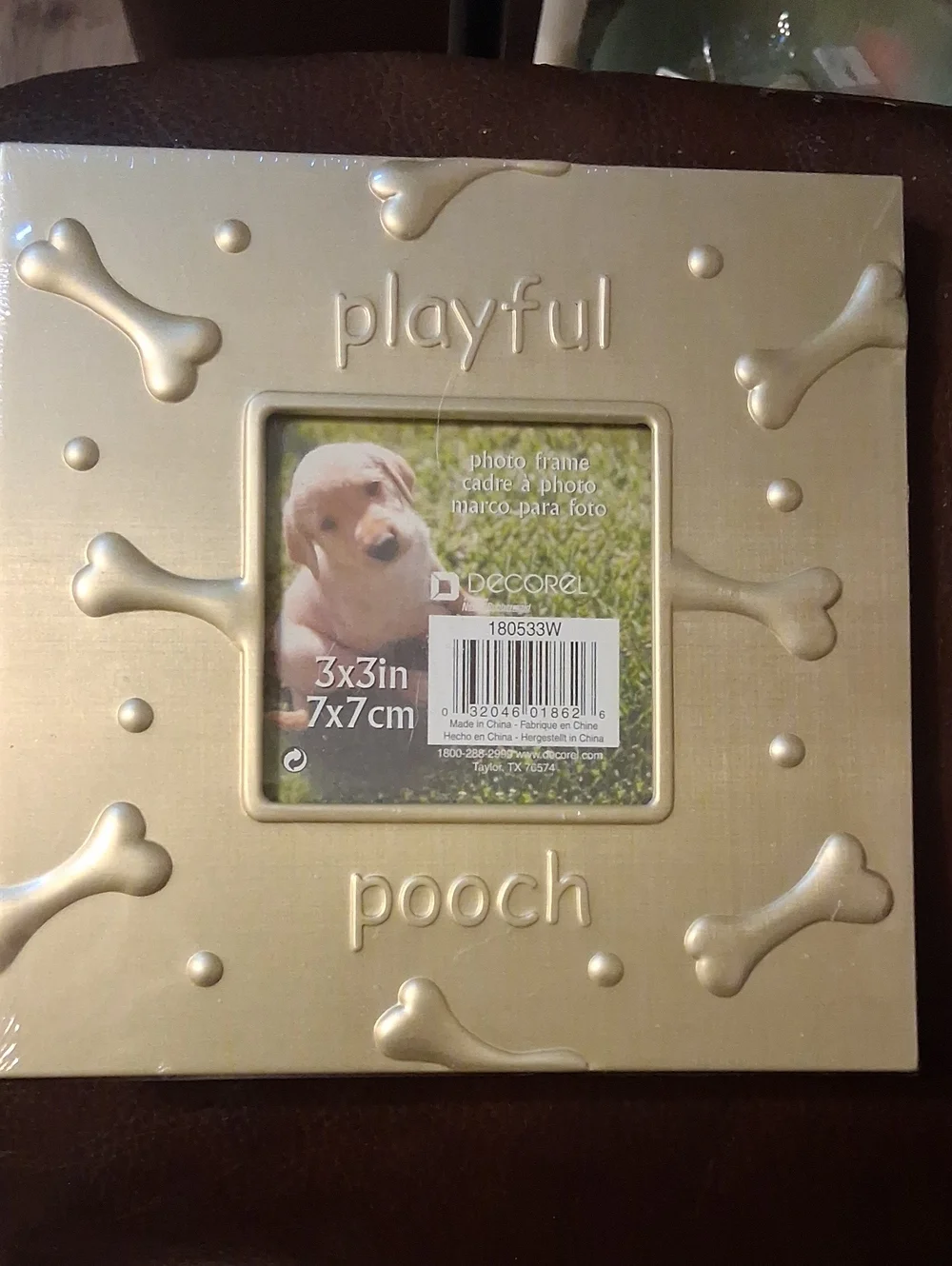 Playful Pooch Gold Photo Frame - 3x3in (7x7cm)